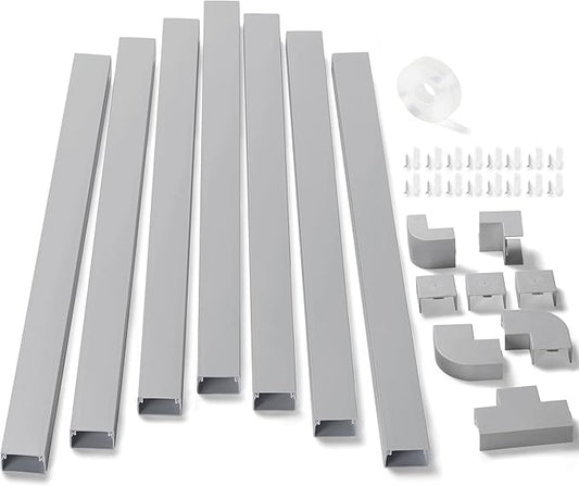 126in Cord Hider Kit (8 x L15.7in), ZhiYo Wire Hiders for TV on Wall, Paintable Cable Management Kit, Wire Cover for Wall Mount TV, Grey Cable Raceway, Cord Cover Wall Wire Management, W1.18in H0.67in