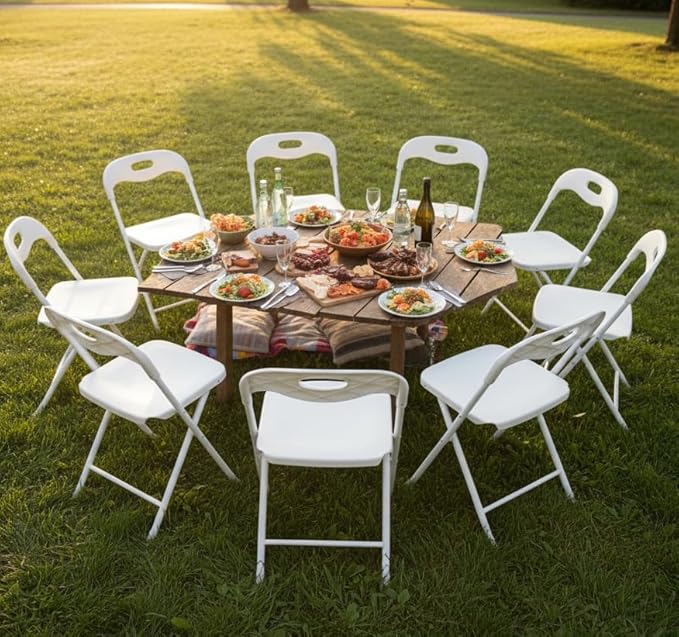 Huacan 6 Pack White Folding Chair – Portable Commercial Seat for Events, Parties, Weddings, and Home Use – Heavy Duty 150kg Capacity, Lightweight & Easy to Store