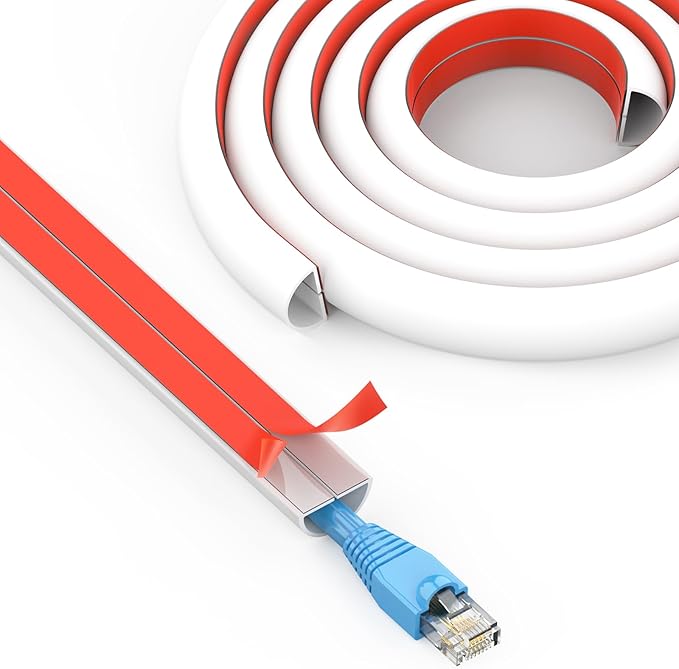 UOMTFAI Wall Cord Hider 390 Inch - Self-Adhesive Wire Cover Raceway for Walls, Flexible PVC Cable Concealer for Home and Office, W0.59 H0.39in - White