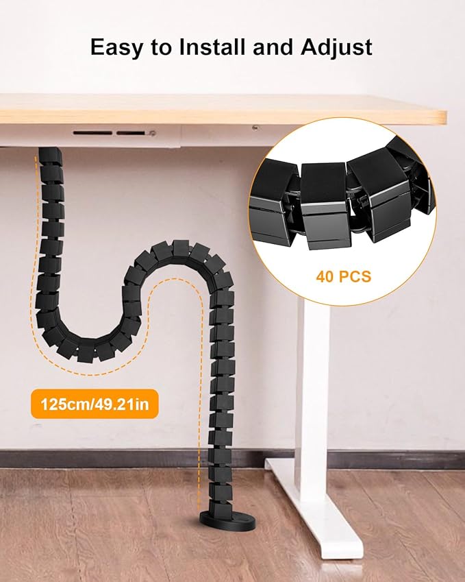 Under Desk Cable Management Kit Fit for Sit Stand Desk Cable Management, Screw Fixation Adjustable Length Cable Management Spinal, Flexible Chain Raceway Cable Management