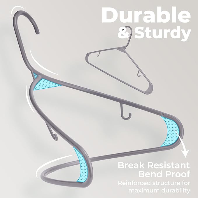 HOUSE DAY Plastic Hangers 20 Pack, Space Saving Clothes Hangers with Built-in Hooks, Durable & Strong Closet Organizers and Storage, Dorm Room Essential, Perfect for Shirts, Coat, Pants, Dress - Grey