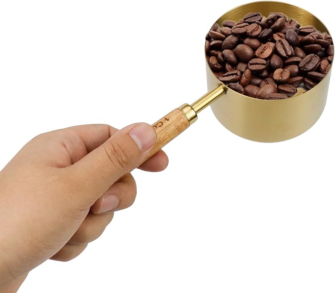 1 Cup Measuring Cup with Wooden Handle, 250ml Stainless Steel Measuring Scoop 1 Cup Measuring Cups for Baking Cooking Wet and Dry Ingredients (250ml)