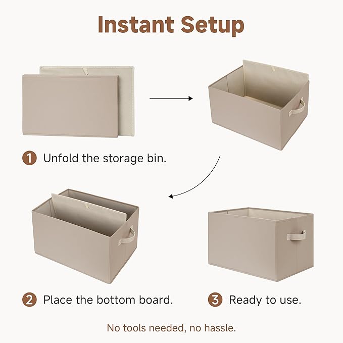StorageWorks Closet Organizer Storage Baskets, Fabric Storage Bins for Shelves, Closet Organization and Storage Basket, Organizer Bins, Light Brown, 3-Pack, Large