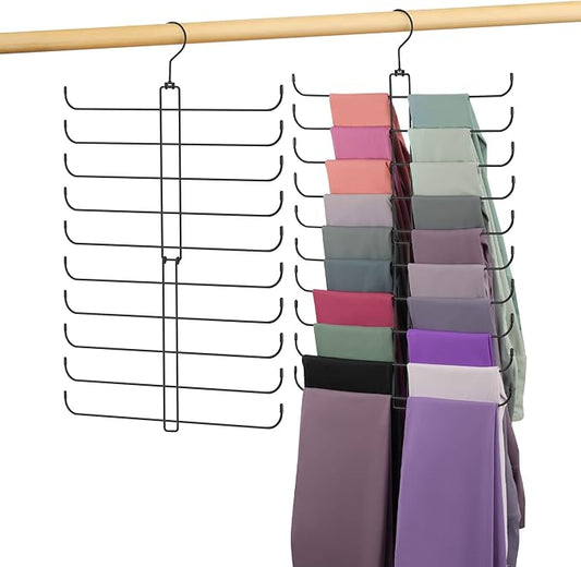 2 Pack Legging Hanger, Metal Hanging Legging Hangers for Closet Organizer Holds 40 Women's XS-XL & Girls' Leggings, 360° Rotating Foldable Yoga Pants Hangers Space Saving, Black