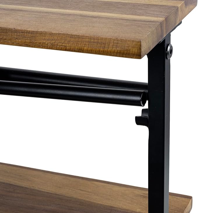 MyGift Premium Solid Acacia Wood Paper Towel Holder with Top Display Shelf and Matte Black Metal Frame, Freestanding Kitchen Countertop Disposable Roll Dispenser Storage Rack