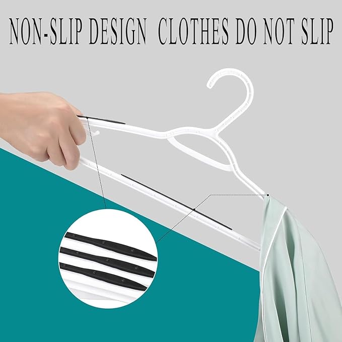 Plastic Hangers 30 Pack - Non Slip Clothes Hangers,Holds up to 18 lbs, Slim Space Saving Hangers for Suit,Dress,t Shirts,Blouse,Coats, Pants (White)
