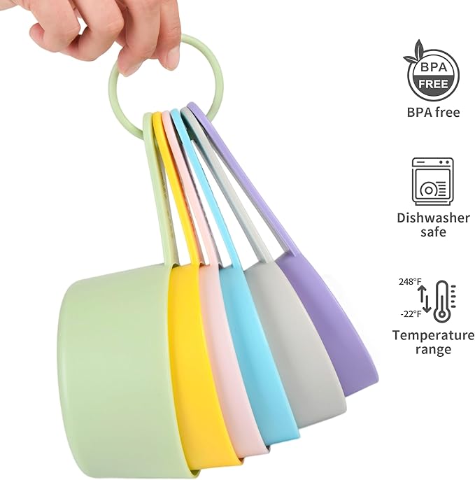 Measuring Cups Set 6, Colorful Plastic Measuring Cup Set, Big Size Metric & US Measure Cups, Cute Dry Measurement Cups for Kitchen & Baking, Cooking Measure Cup with 3/4 & 2 Cup