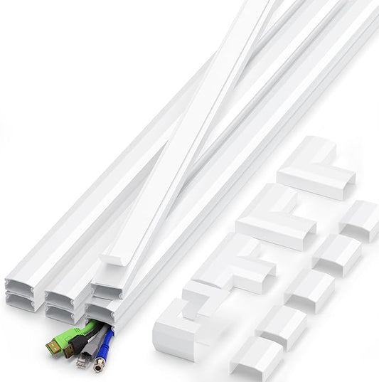 110in Cord Covers for Wires on Wall Kit, Large Cord Hider Wall Kit, Wire Covers for 3-4 Cords on Wall, White TV Cable Hider Cable Raceway, Simple Setup Wire Hider, W1.2 X H0.6in