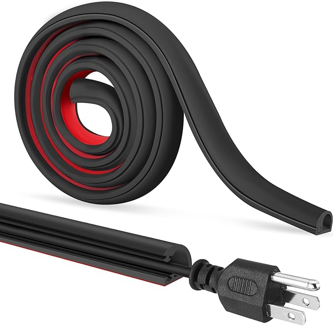 Self-Adhesive Cable Hider, Flexible Wire Cover Cable Raceway for Wires, Wall Mount TV, Home Audio, Network, Power, and Phone Line Managemen (Black, 118inch)