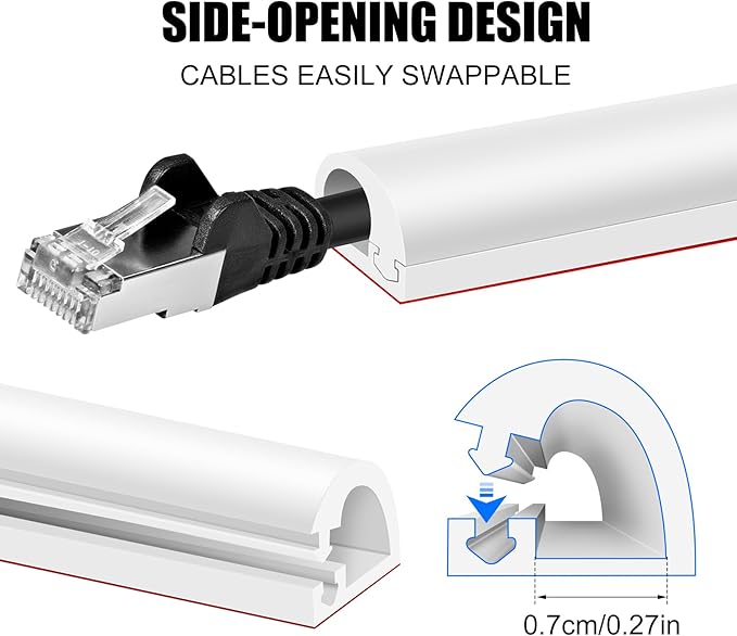 Self-Adhesive Cable Hider, Flexible Wire Cover Cable Raceway for Wires, Wall Mount TV, Home Audio, Network, Power, and Phone Line Managemen (Black, 118inch)