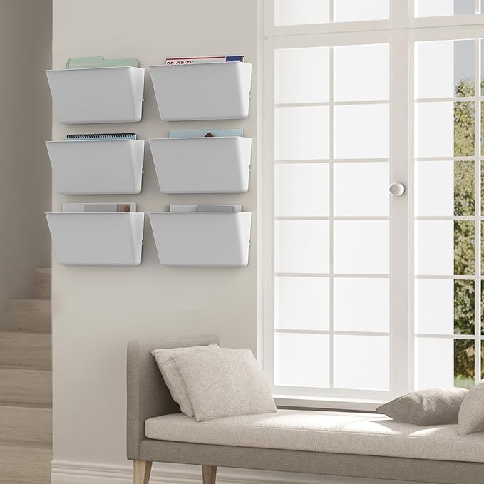 Gawerk Clear Acrylic Single Pocket, Plastic Hanging Wall Mount File Holder for Office Home (White, 8 Pack)