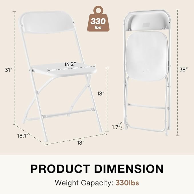 DUMOS Folding Chairs Sets of 12, 330lbs Plastic Stackable Portable Patio Dining Sets, Fold Up for Indoor Outdoor, Camping, Garden, Party, Meeting (White)