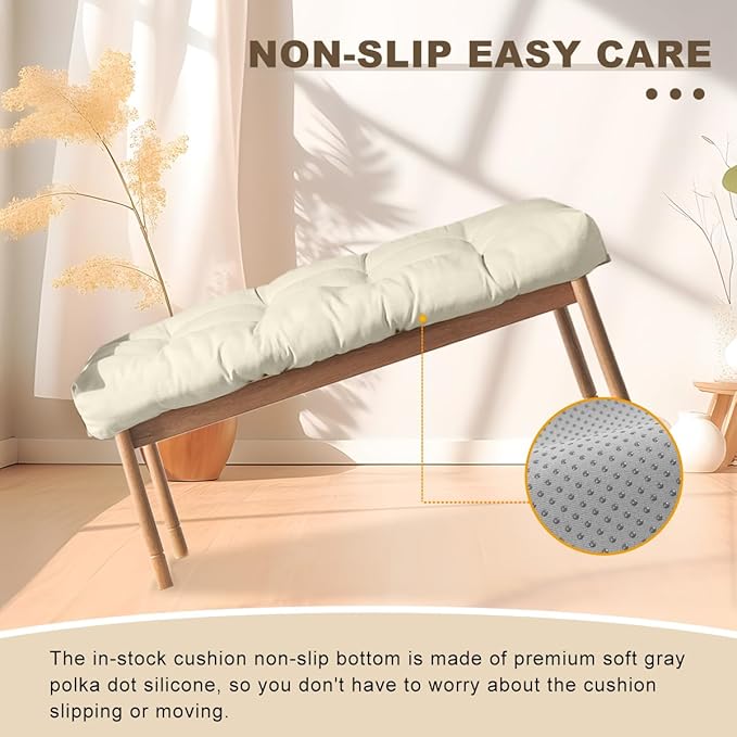 Bench Cushion 54 inches,Indoor/Outdoor Non-Slip Tufted Cushions, Premium Waterproof Linen, Soft Piano Sofa Cushions, High-Density Memory Foam(Light Beige-54x16x4in)