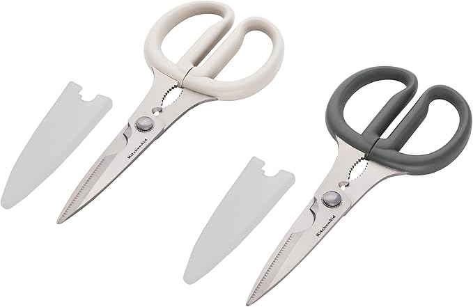 KitchenAid Multipurpose Shear Set – Versatile Scissors with Nutcracker, Bottle Opener, Ergonomic Handles with Protective Blade Covers, 2-Piece