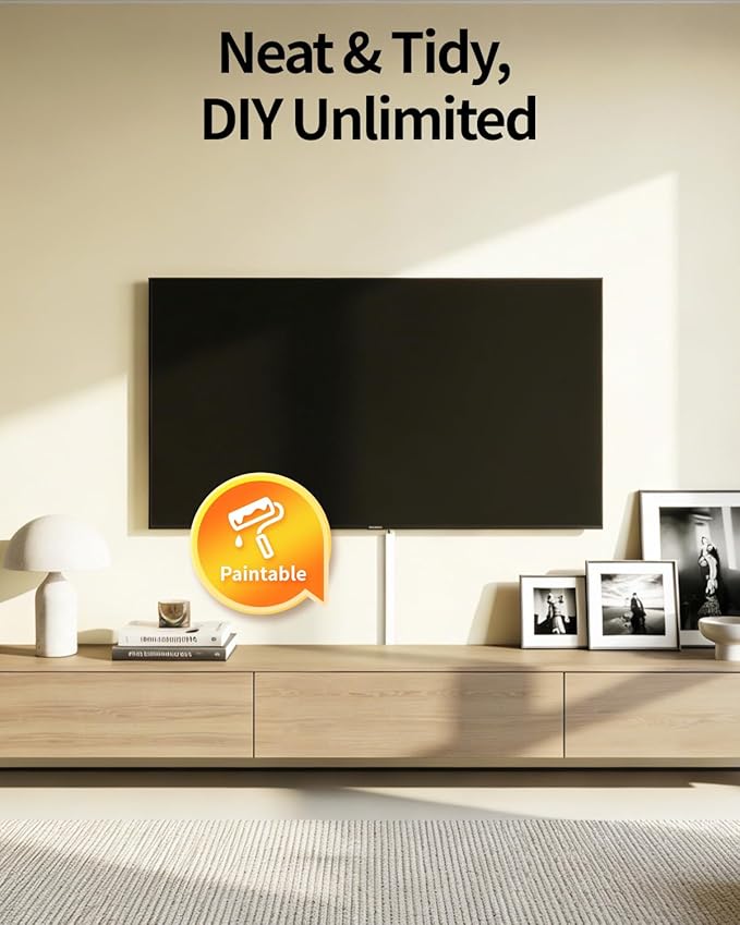 Yecaye 70.8in Large Cord Hider, Wire Covers for 3-4 Cords on Wall, Cord Hider Wall, TV Cord Hider Kit, Paintable TV Cord Hider for Wall Mounted TV, W1.18in H0.67in, White