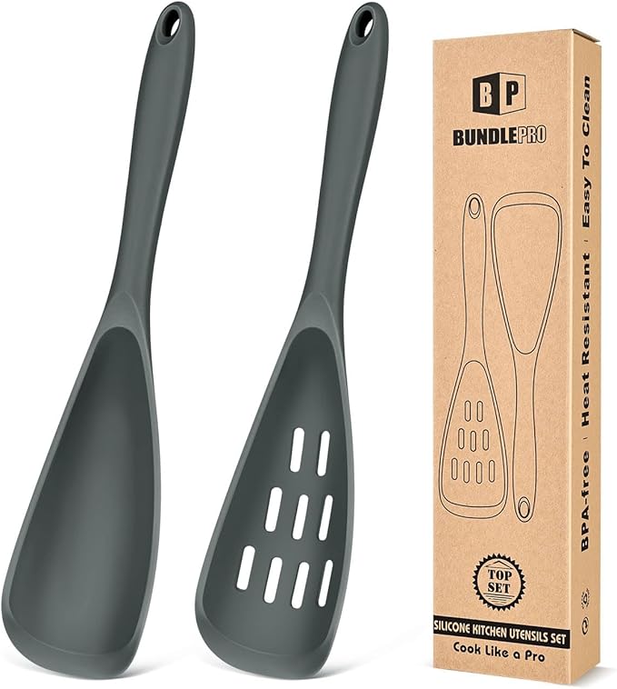 Pack of 2 Cooking Spoons for Non Stick Cookware, Multifunction Spatula Spoon BPA-Free, One-Piece Design, Suitable for Scooping, Scraping, Serving and Mixing(GRAY)