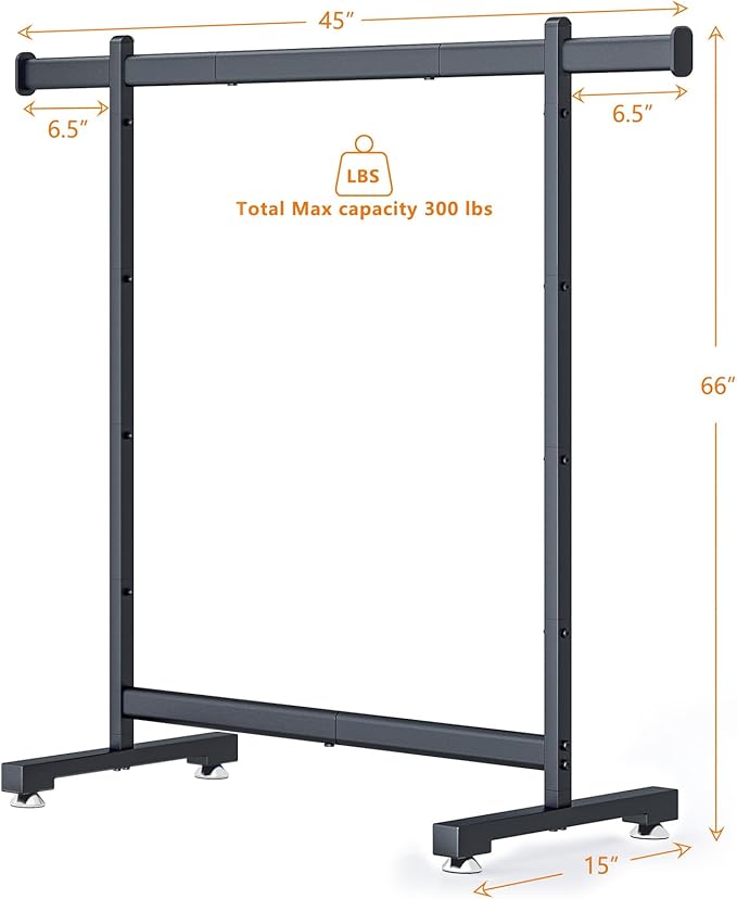 Wiracks Heavy Duty Clothes Rack for Hanging Clothes Clothing Rack 300LBS Portable Clothes Rack 45" L*15" W*66" H Thickened and Widened elliptical Tubes (Black)