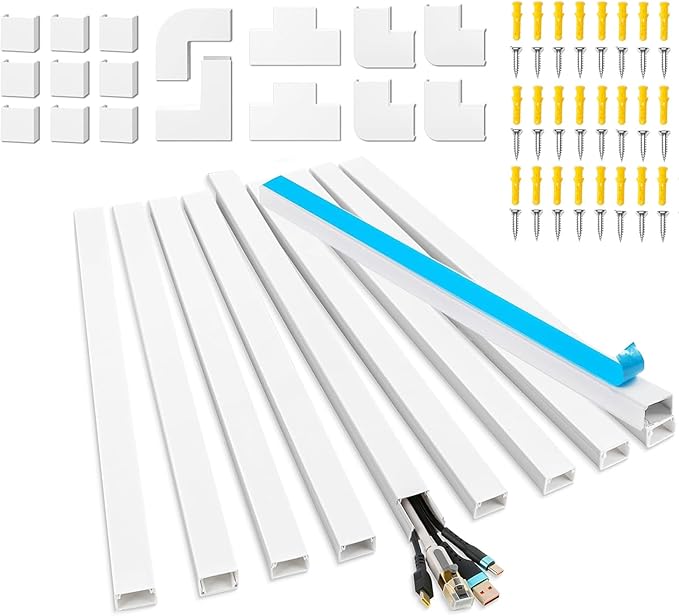 Cable Management ，157in Pvc Cord Hider TV Cable Hider Wall，paintable Cord Concealer for Hide Cords Wall Mounted，wire Covers for Cords on Wall， L15.75in*W0.95* H0.55in,White (157in L*0.95in W*0.55in H)