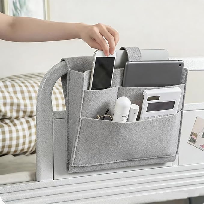 Felt Bedside Caddy, Large Bed Storage Organizer Hanging Bag Holder with Cord Slit,Magazine Book Phone and Remote Caddy for Bed Home Dorm Sofa,Bedside Pouch