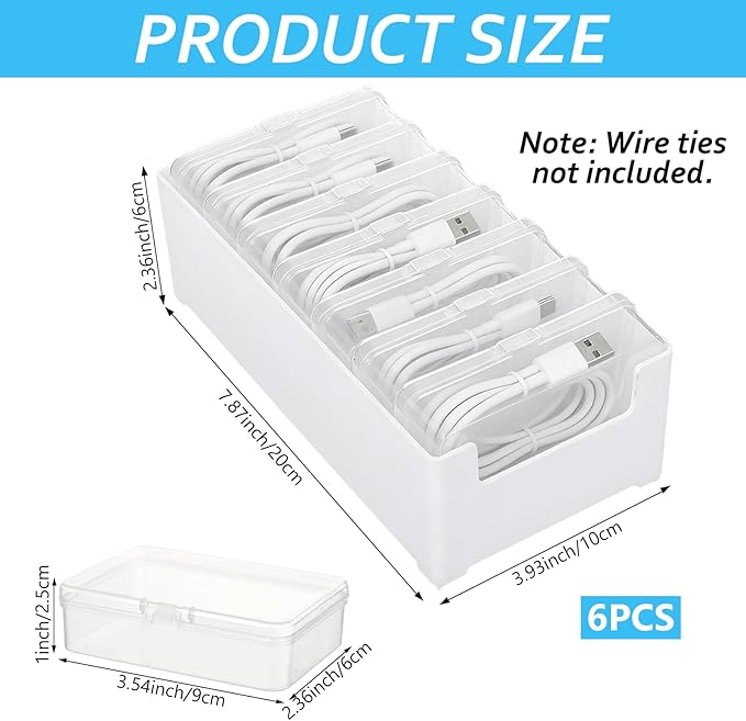6 Set Cable Organizer Box with 42 Clear Switch Case Power Cord Organizer Desktop Cable Management Box Desktop Charger Cord Storage Organizer Box for Office Home Desk Accessories Stationery Supplies