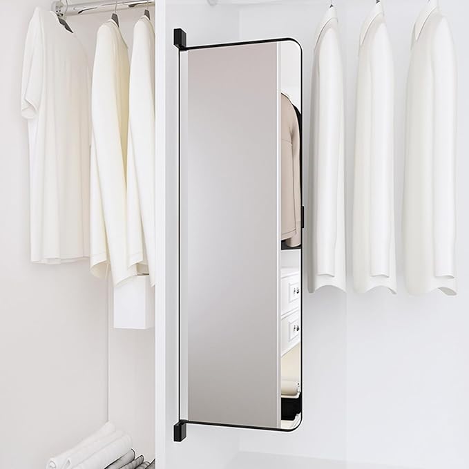 180° Swivel Full Length Mirror, 47" x 15.2" Wall Mounted Full Length, Hideaway Closet Mirror for Cloakroom, Bedroom, Door
