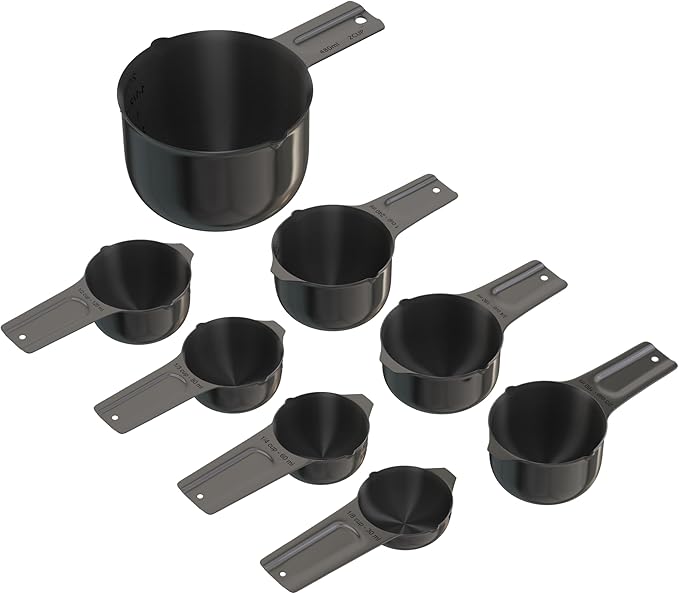 Color Up Measuring Cup Set, 8 Piece – Includes 2 Cup, Black Finish, Stainless Steel, Accurate for Wet & Dry Ingredients, Embossed Markings, Easy-Pour Spouts, Dishwasher-Safe, Kitchen Essential
