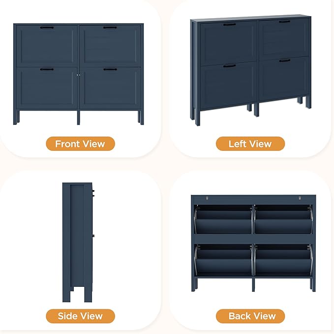 LOUVIXA Shoe Cabinet with 2 Flip Drawers, Narrow Shoe Storage Cabinet, Freestanding Shoe Cabinet Organizer, Hidden Shoe Rack Cabinet for Entryway, Hallway (4-Drawers, Blue)