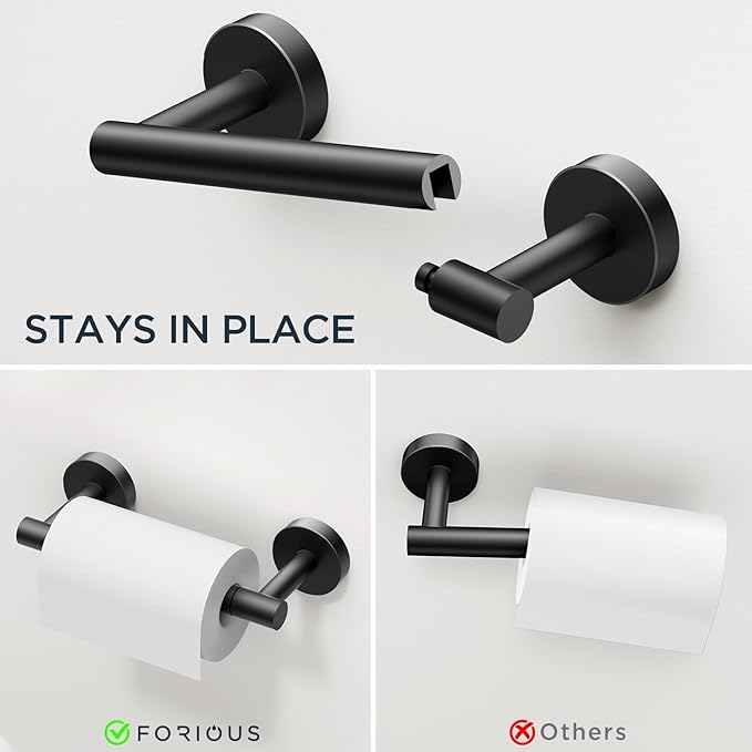 FORIOUS Bathroom Hardware Accessories Set, SUS304 Stainless Steel Towel Bar Set, Modern Towel Racks Holder for Bathroom, Toilet Paper Holder Wall Mounted 8 Pieces(24" Bar, Matte Black, 2 Pack)
