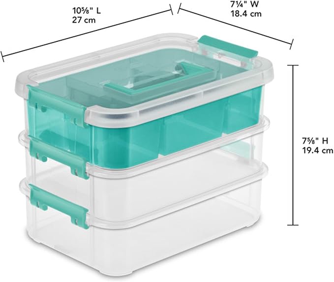 Sterilite 6 Pack Plastic Storage Box Container, 3 Layer, Stack and Carry, Clear/Blue