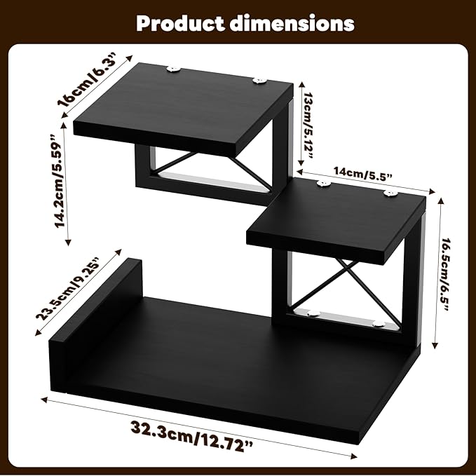 Abiglifty Desk Shelf Organizer, Wooden Desktop Organizers, 3 Tier Desk Hutch Small Bookshelf, Nightstand Organizer, Riser Display Stand for Office, Dorm, Home (Black)