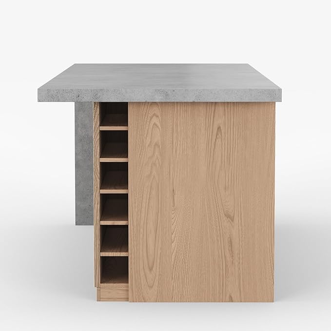homary Kitchen Island with Storage & Wine Rack, 72" Modern Gray Kitchen Cabinet with Wood Top, Large Fixed Island with 3 Drawers & 6 Adjustable Shelves, Without Bar Stools