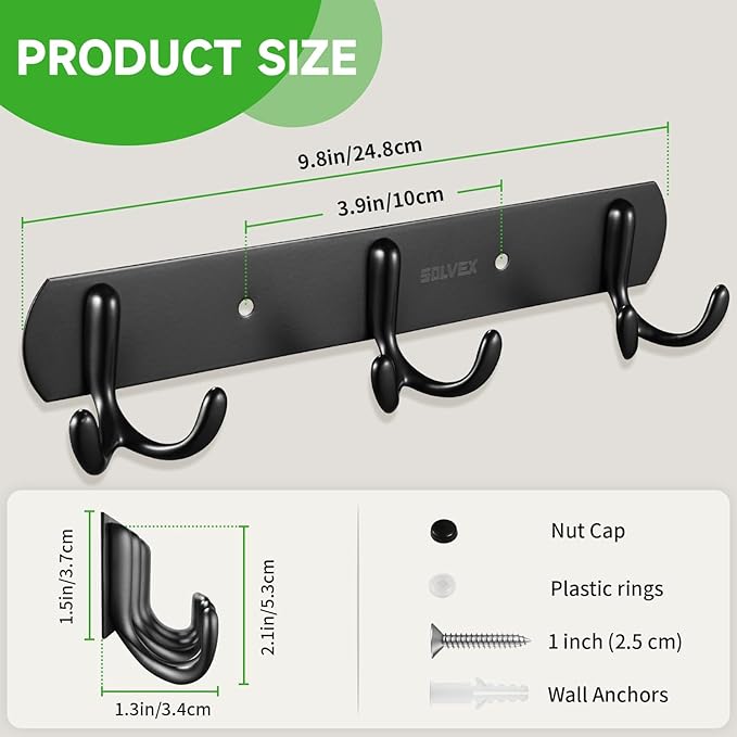 SOLVEX Coat Rack Wall Mount,2 Pack Coat Hooks Wall Mount, Hat Rack Key Holder Bag Hanger for Wall,Wall Hooks for Hanging,Purse Hanger Towel Hooks for Bathroom SP-60301-N