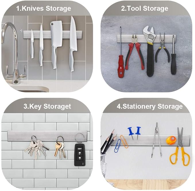 Ninonly 12 Inch Magnetic Knife Strip, Premium Stainless Steel Wall Mounted Kitchen Knives Bar,Space-Saving Powerful No Drilling Magnetic Knife Rack for Home Kitchen Utensil Holder & Tool Holder