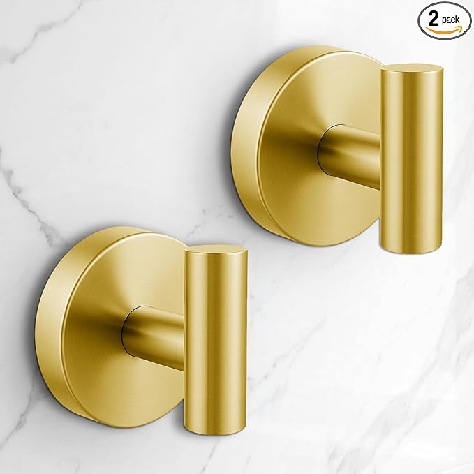 Heavy Duty Suction Cup Hooks for Glass Window,Tile,Mirror,Removable Shower Hooks for Inside Shower,Metal Towel Hooks for Bathroom,2 Pack(Gold)