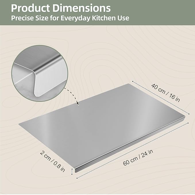 Stainless Steel Cutting Board with Lip, Metal Chopping Board for Kitchen Countertop, Single Stainless Steel Cutting Board For Food Prep (24 x 16 in / 60× 40 cm)