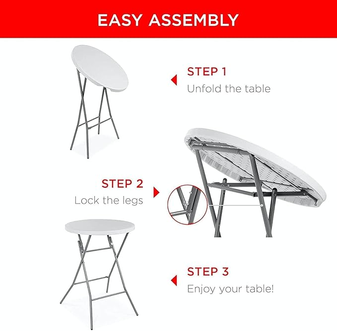PRO&Family Commercial Round Folding Table, White Top, Powder-Coated Steel Frame, High-Impact Polyethylene Construction, Perfect for Wedding, Party, Shool, Church. (8, 32")