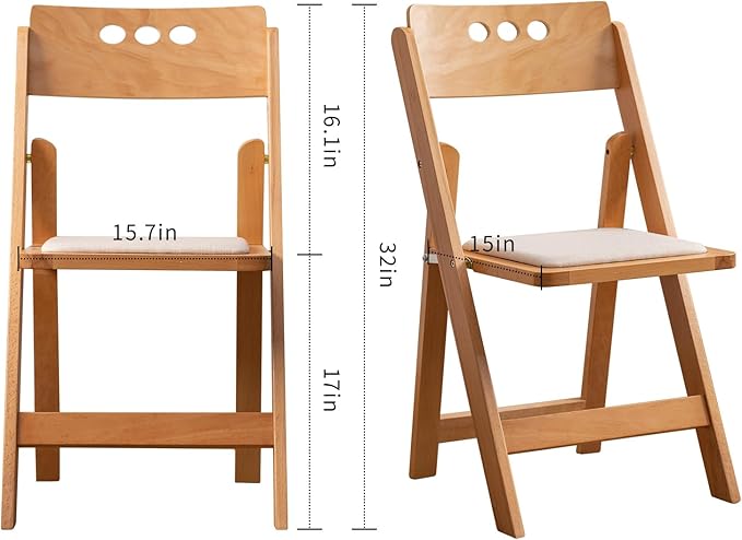 Wooden Folding Chair with Soft Cushion, Simple and Stylish, Comfortable and Durable, Suitable for Weddings, banquets and Events, 2 Sets, high backrest Natural，Linen pad