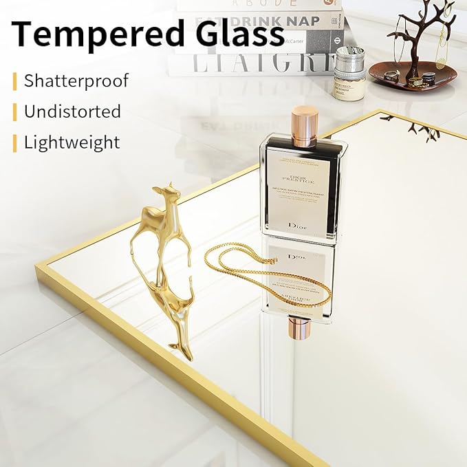 VooBang Large Full Length Mirror 78" x 35" - Shatterproof Huge Floor Full Body Mirror with Metal Frame, Freestanding, Wall Mounted, or Wall Leaning for Bedroom, Living Room, Dressing Room, Gold