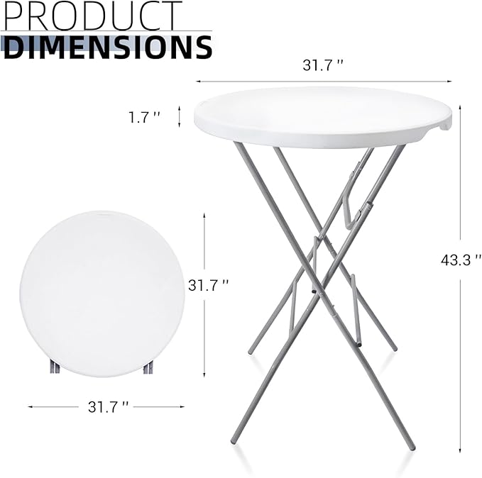 Byliable 32in Cocktail Table White High Top Folding, Portable Bar Height Folding Table Round with Removable Gray Legs, Indoor Outdoor Banquet for Parties, Commercial, Speech, Dining