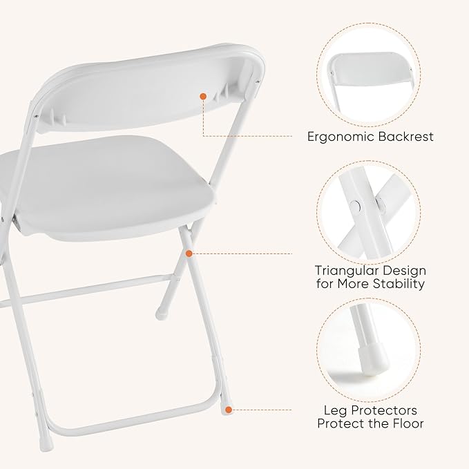 DUMOS Folding Chairs Sets of 8, 330lbs Plastic Stackable Portable Patio Dining Sets, Fold Up for Indoor Outdoor, Camping, Garden, Party, Meeting (White)