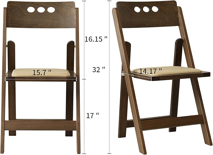 Wooden Folding Chair with Soft Cushion, Simple and Stylish, Comfortable and Durable, Suitable for Weddings, banquets and Events,no Assembly Required,Round Hole Fruitwood, Set of 2