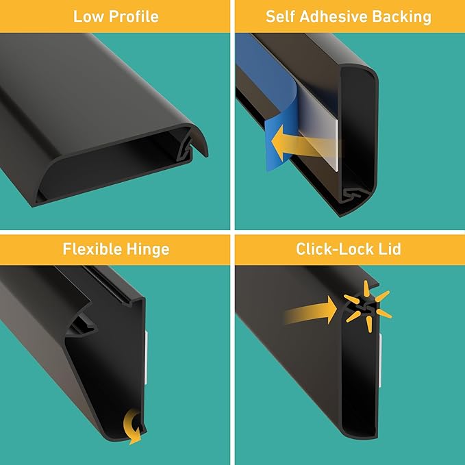 D-Line TV Wall Mount Cord Hider, Hide Mounted TV Cables, Wire Covers, Self Adhesive Cover for Cords, Paintable, Low Profile, Seamless Cable Raceway - 2X 2.36in W x 0.59in H x 15.7in L - Black