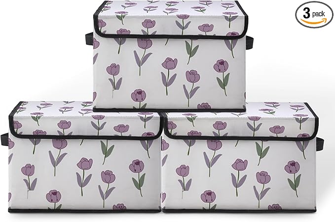 Stackable Storage Bins with Lids,Closet Organizers Fabric Box for Home and Office,Blanket Clothes Organizers,Under Bed Storage Containers 3 Pack