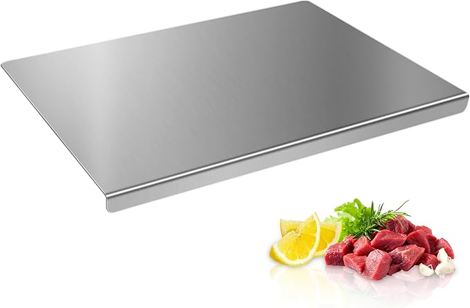 Stainless Steel Cutting Board with Lip, Kitchen Chopping Board for Cutting Meat, Veggies and Fruit, 16 × 12 × 0.8 inch