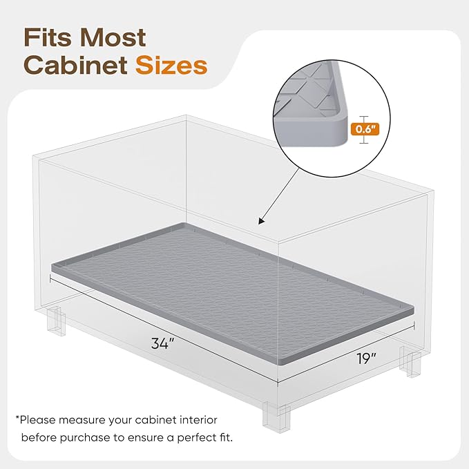 TRZZ Silicone Waterproof Under Sink Mat 34" x 19", Drip Tray and Cabinet Liner for Kitchen and Bathroom, Prevents Water Damage and Organizes Cabinets (Brown)