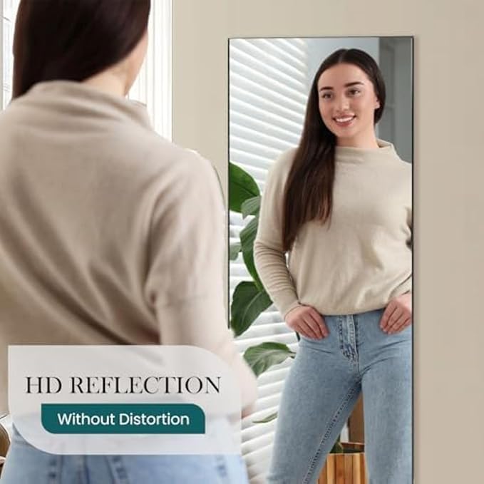 NEWBULIG 64"x21" Full Length Mirror, Full Body Floor Mirror with Aluminum Alloy Thin Frame, Wall or Standing Mirror for Bedroom, Living Room, Dressing Room, Black-Rect