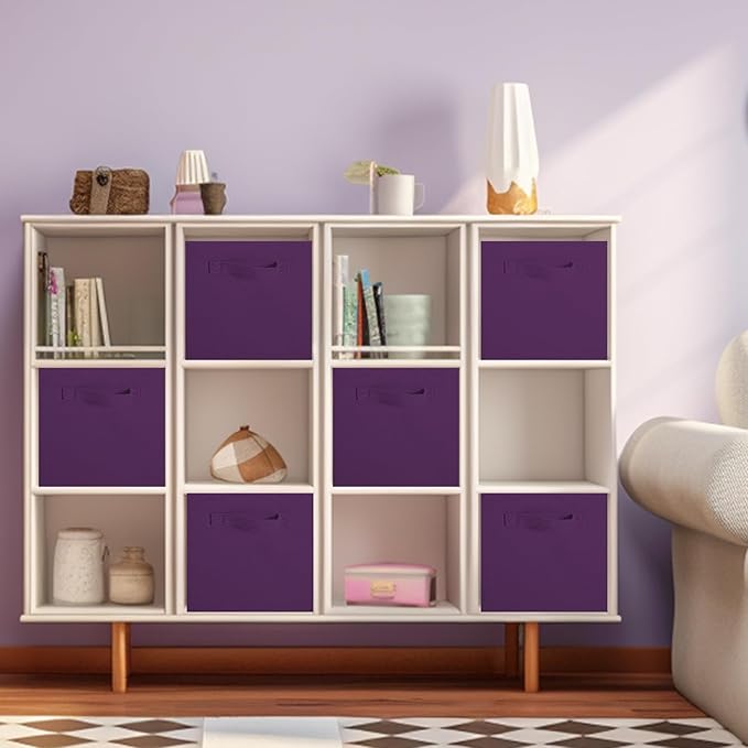 ShellKingdom Storage Bins, Foldable Fabric Storage Cubes And Cloth Storage Organizer Drawer For Closet And Toys Storage, 13 X 13 X 13 INCH, 6 Pack (Purple)