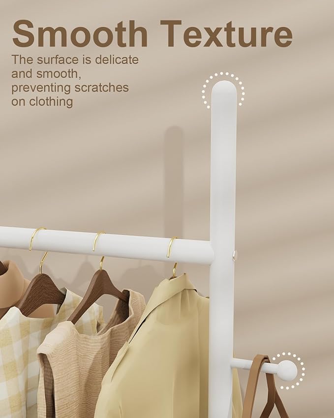 Large Metal Coat Rack Freestanding, Modern Coat Hanger Stand with 2 Hooks and Heavy Rock Slab Base, Industrial Clothing Rack, 25.6 x 11.8 x 68.9 In, White, GYJ202LW