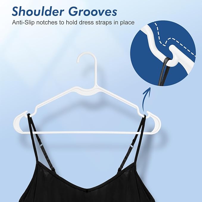 HOUSE DAY White Plastic Hangers 50 Pack, 16.25" Slim Hangers with Non-Slip Extended Notch, Perfect for Plus Size & Curvy Fits, Closet Organization Essential, Space Saving for Dorm Apartment Home