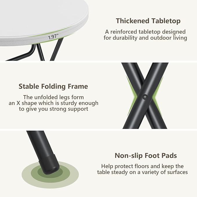 Folding Table, 32 Inch Foldable Cocktail Bar, High Top Round Folding Tables No Assembly, Portable Bistro & Commercial Furniture for Wedding, Banquet, Party, Indoor Outdoor Use